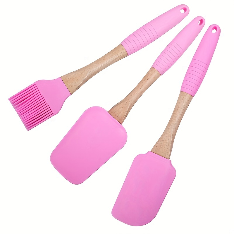 Silicone Spatula Jam Spatula Scraper, Wooden Handle Baking Tools Set,  Kitchen Utensils - Temu