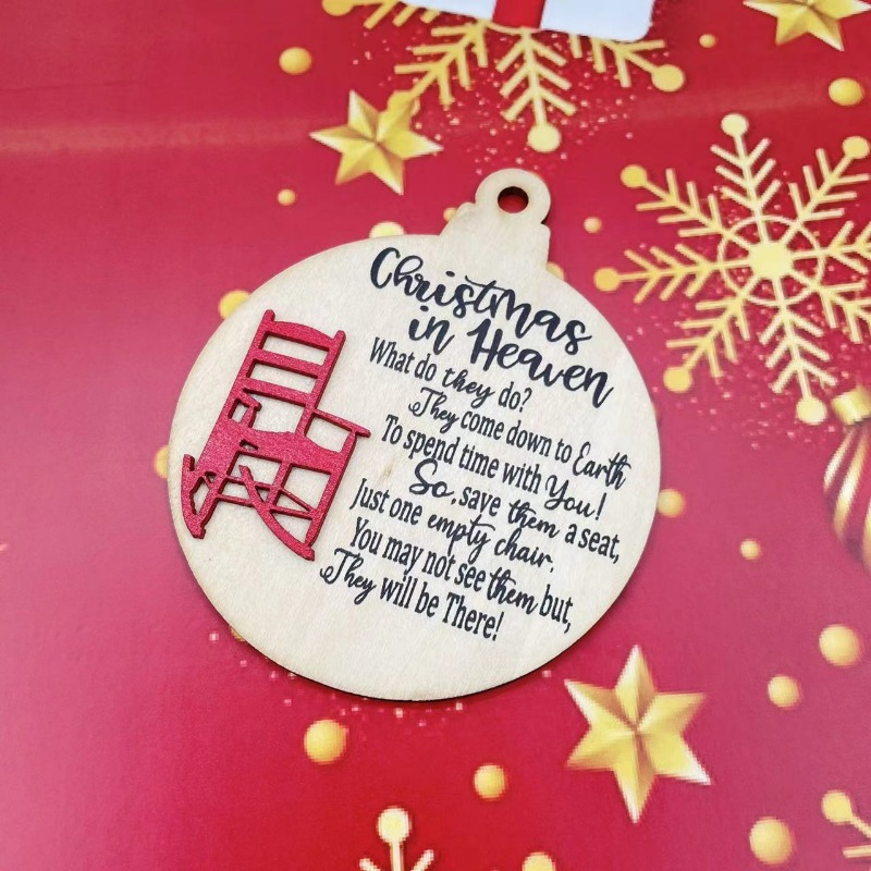 1PCS Christmas in Heaven with Rocking Chair Ornaments, Memorial Christmas  Ornaments, Christmas Memorial Keepsake, Chritsmas Gift for Grandma Grandpa  Mom Dad.Double Layer Laser Wood Ornament,With bow lanyard