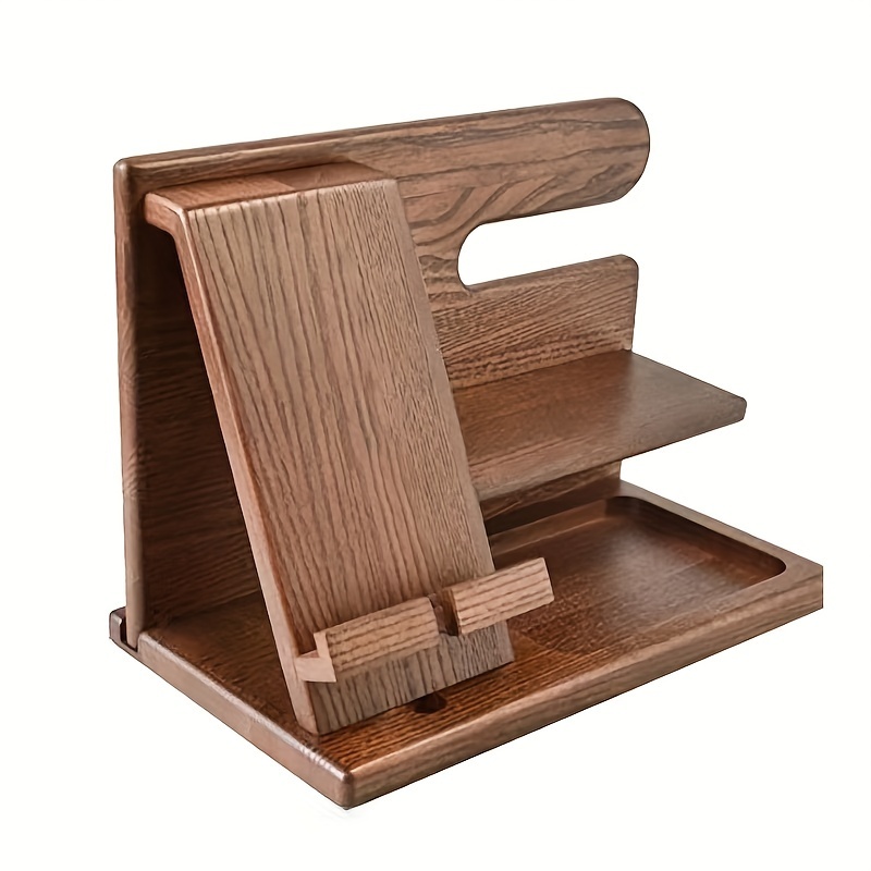 Wooden Docking Station with Laptop Compartment & Coaster! Ash Wood Tray, Bedside Caddy Nightstand Organizer, Entryway Organizer Key Tray, Desk