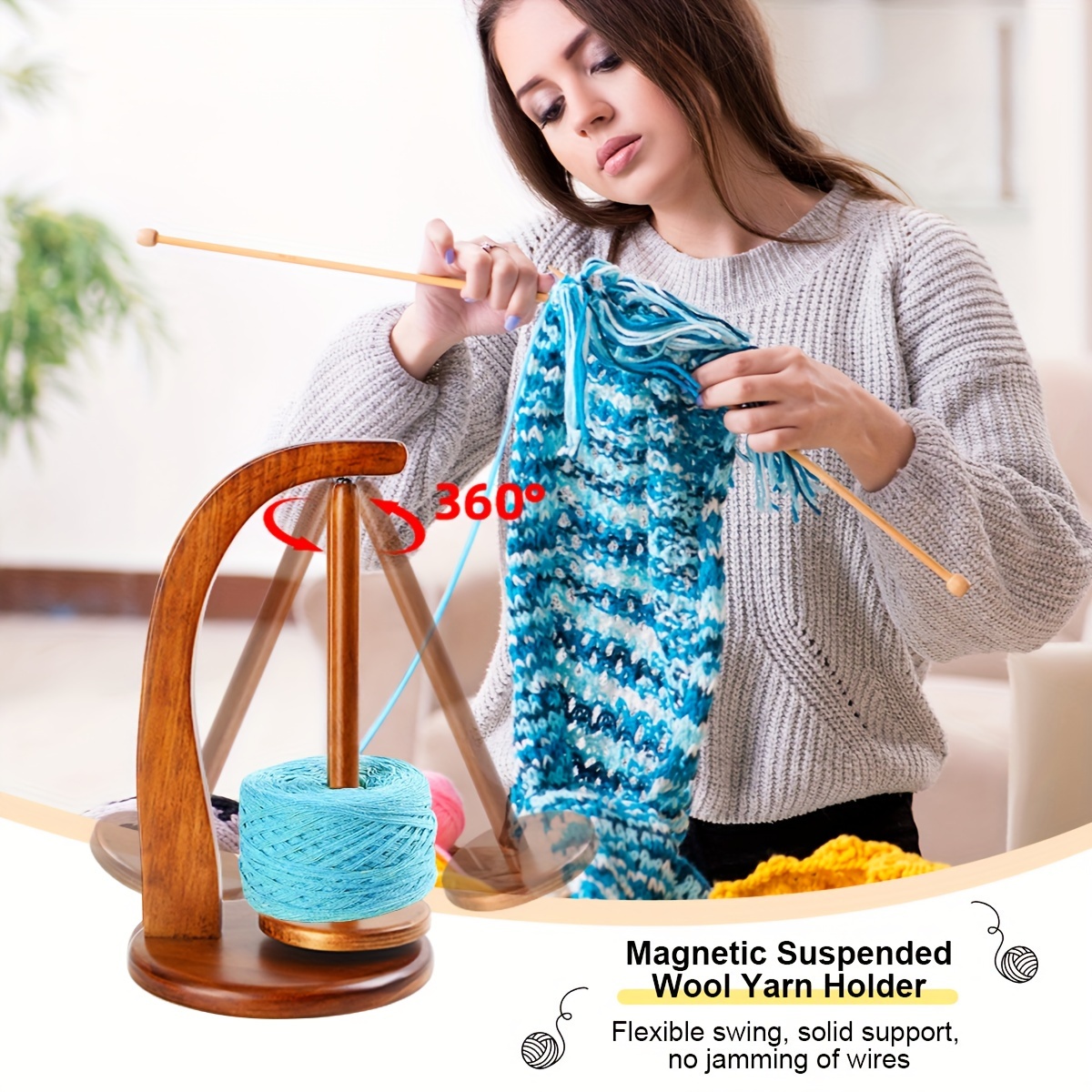 Portable Wooden Wool Bowl With Lid Dustproof Crochet Bowl Yarn Storage Bowl  For Knitting Needlework Wool