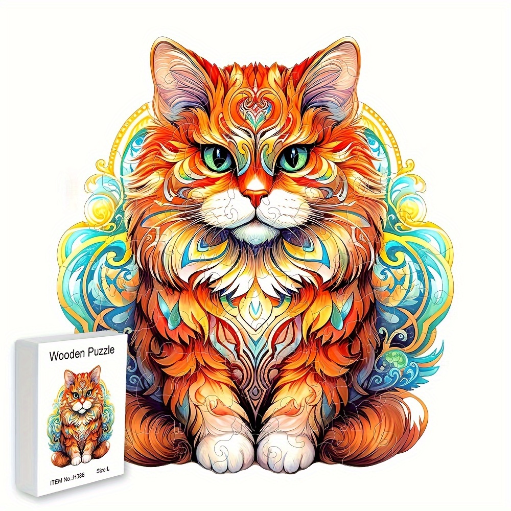 Cat Wooden Puzzle Exquisite Gift Packaging With Challenging - Temu