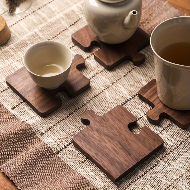 NEW Ebony Wooden Coasters Tea Coffee Cup Pad Placemats Durable Heat  Resistant Drink Mat Bowl Teapot Table Grooved Coaster