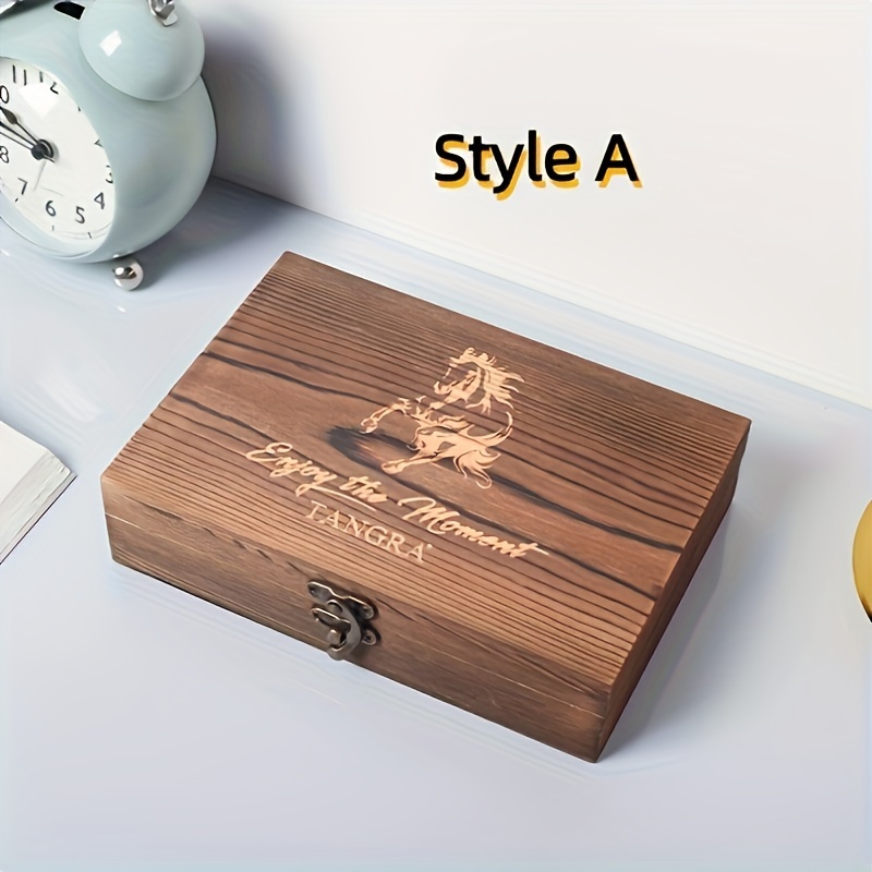 EXCEART Caja de té de regalo Caja de madera con cierre de almacenamiento de  fotos, cajas de madera vintage, pinos, caja de madera retro, jarrones