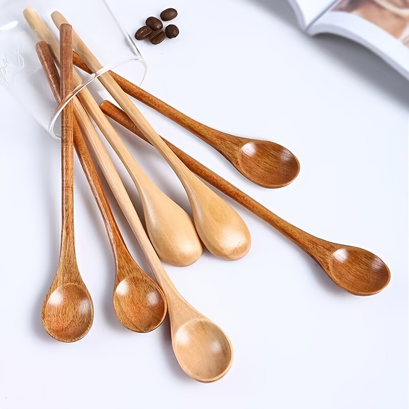 Cucharas de madera, 6 cucharas de sopa de madera de 9 pulgadas para comer,  mezclar, agitar, cuchara de mango largo con utensilios de cocina de estilo