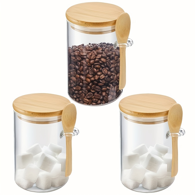 Transparent Square Glass Sealed Storage Jar With Wooden Spoon Seasoning Box  Coffee Bean Cans Household Milk Powder Tea Cans - Storage Bottles & Jars -  AliExpress