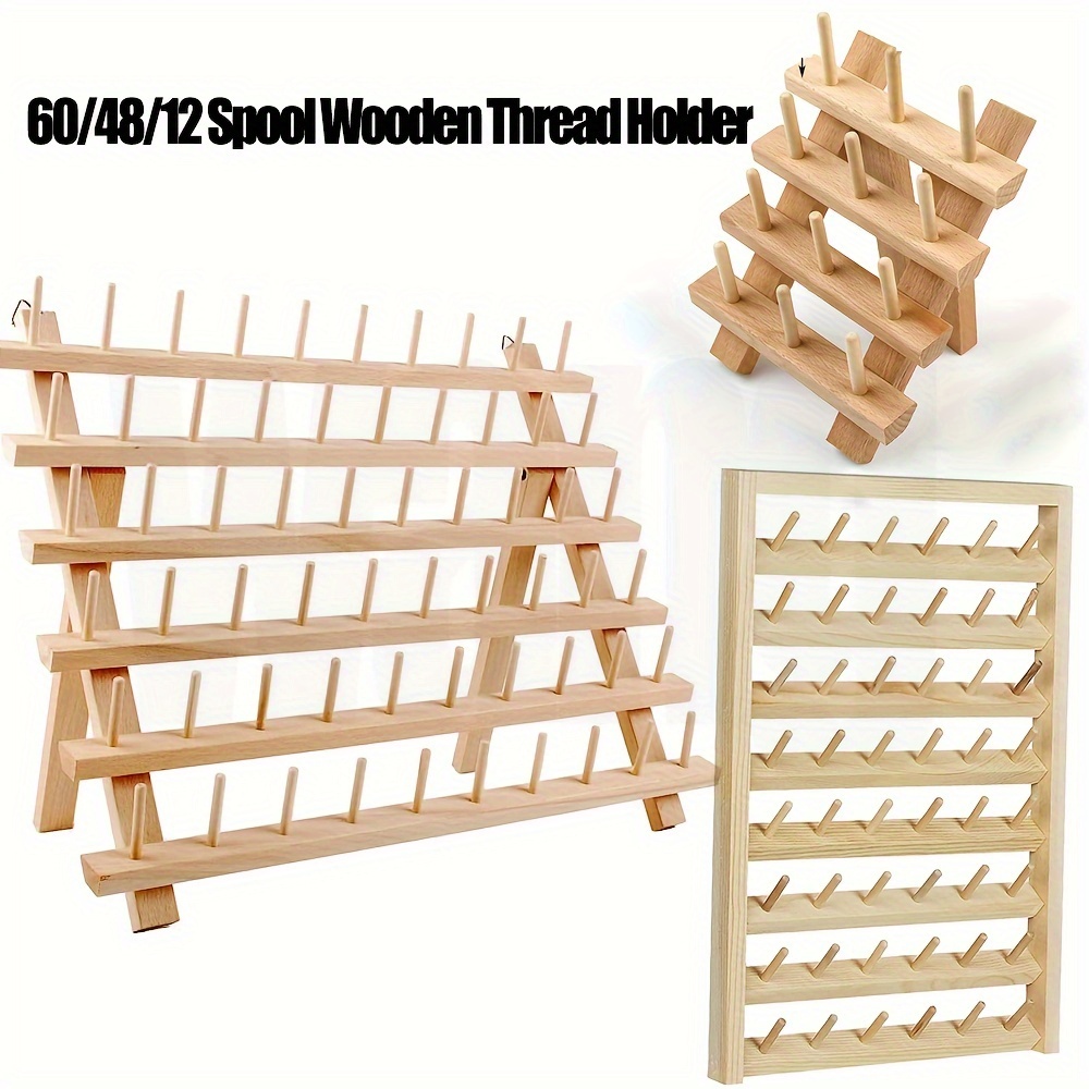 54-spool Wooden Thread Holder, Sewing Thread Storage Rack, Sewing