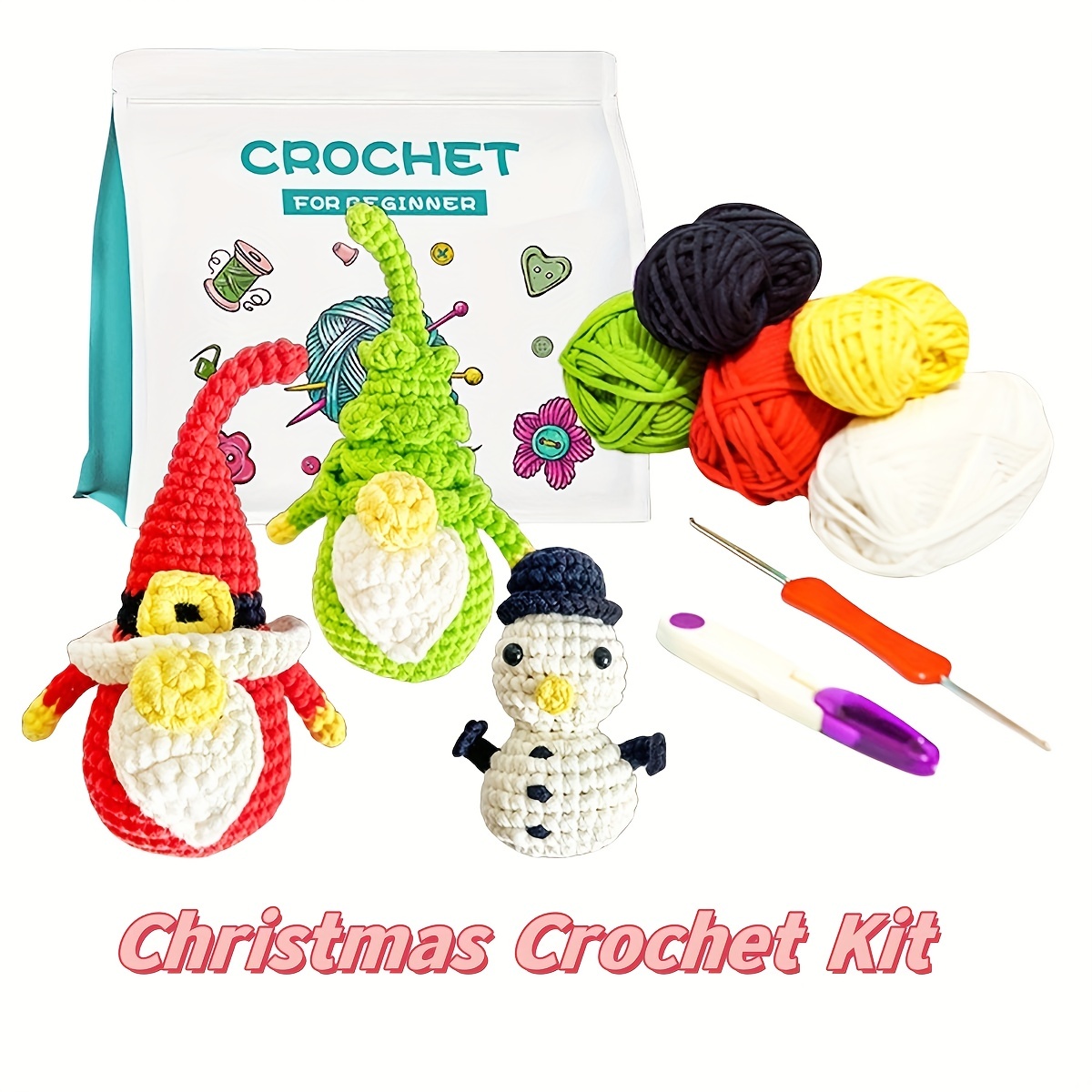 Crochet Kits for Beginners, Christmas Crochet Kits for Adults Beginners,  Complete Complex Christmas Wreath Craft Kit Crochet Starters Kit with  Step-by