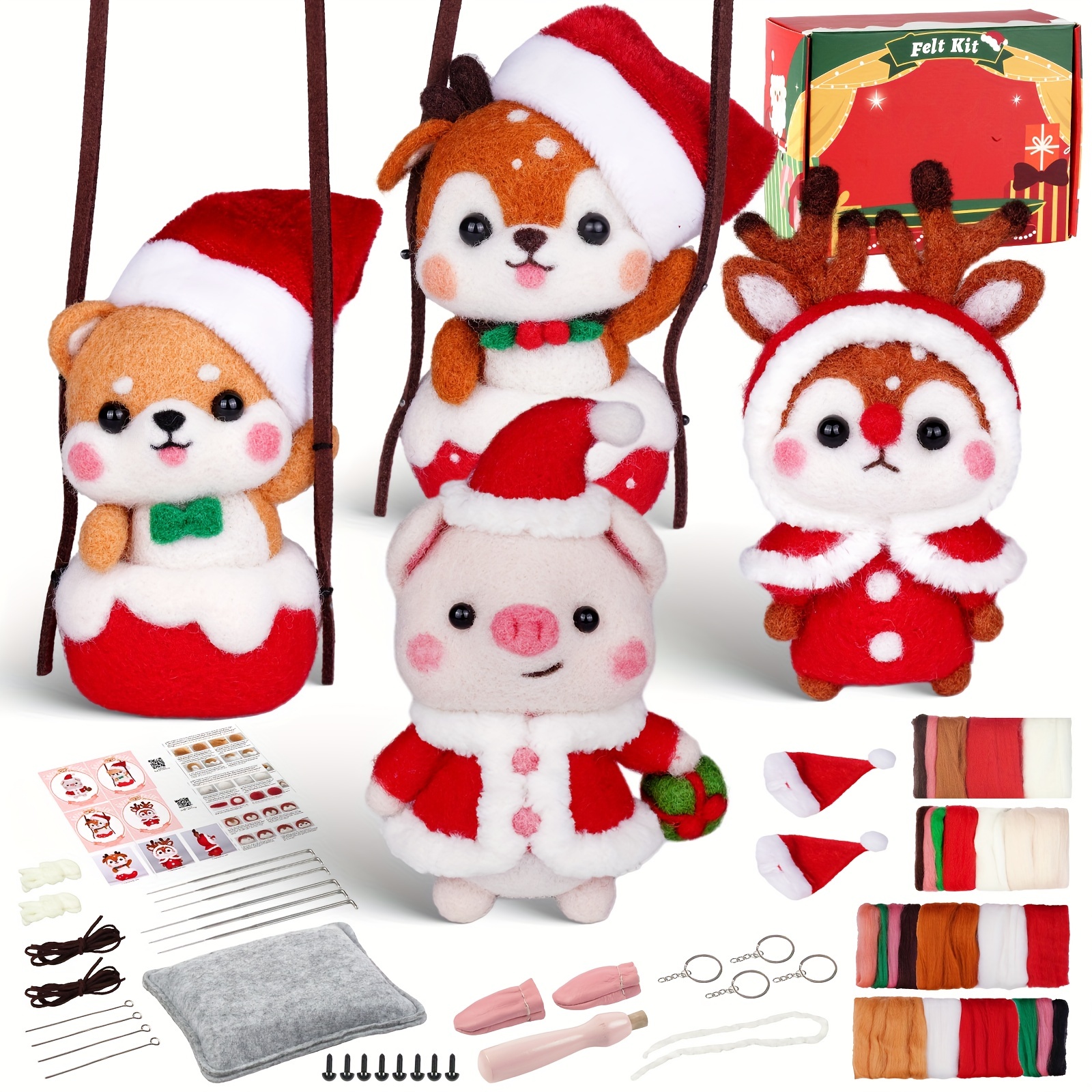 Christmas Needle Felt Kit Santa Claus Reindeer Snowman Wool Felting Starter  Kit 