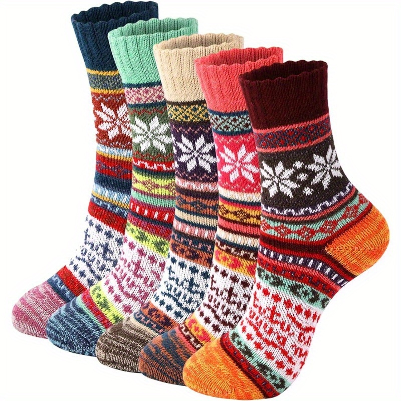 Retro Print Wool Socks For Women Thermal Socks Thick Warm - Temu