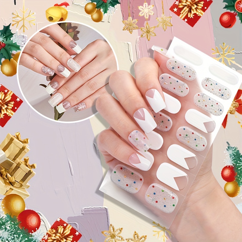 3D Christmas Nails Tips Self-Adhesive Stick On Nails for Finger Nail Art  14pcs