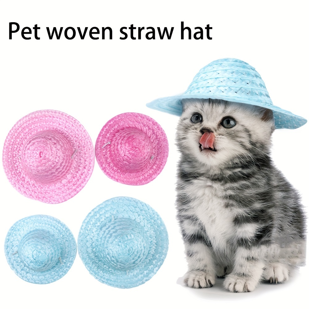 Pet Enjoy Dog Cat Straw Hat,Breathable Cat Sunhat Pet Farmer Hat,Handmade  Stylish Cool Pet Dog Sombrero Hat Cap Headwear for Outdoor Trave 