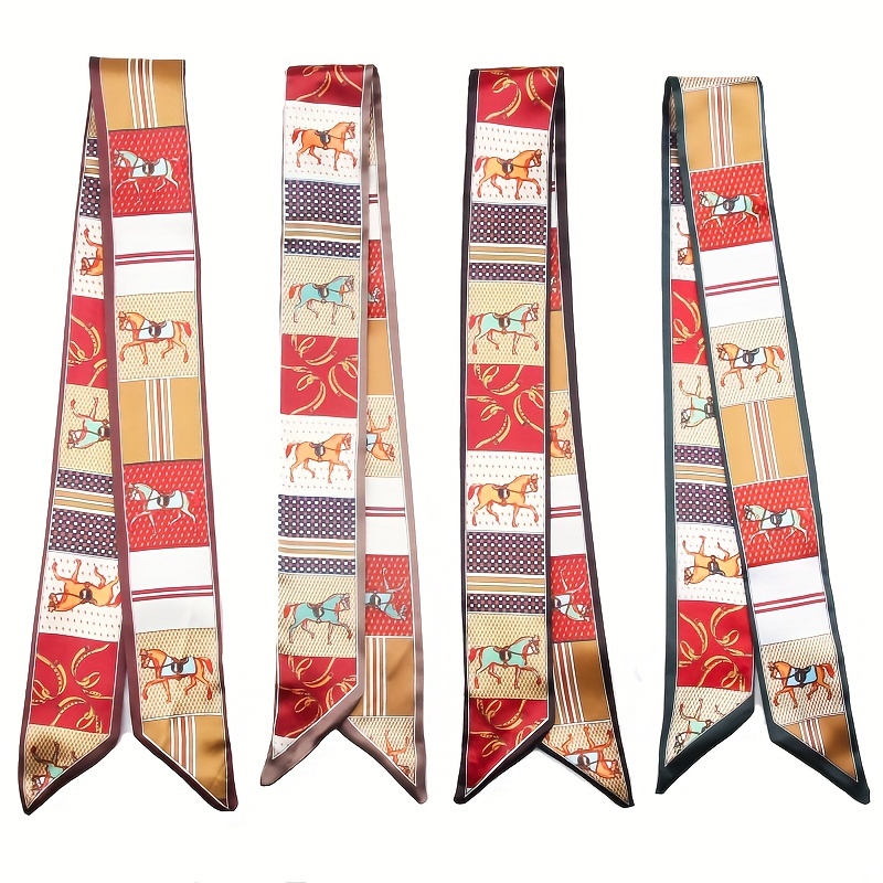 Female Animal Luxury Horse Print Long Silk Scarf Thin Narrow Scarf Bag Hair  Band Ribbon Scarfs Women Neckerchief