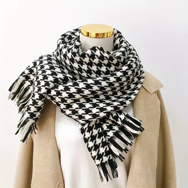 Classic Black White Pattern Scarf Vintage Warm Stretch Wrap Shawl Autumn  Winter Coldproof Neck Protection Long Scarf Shawl - Temu