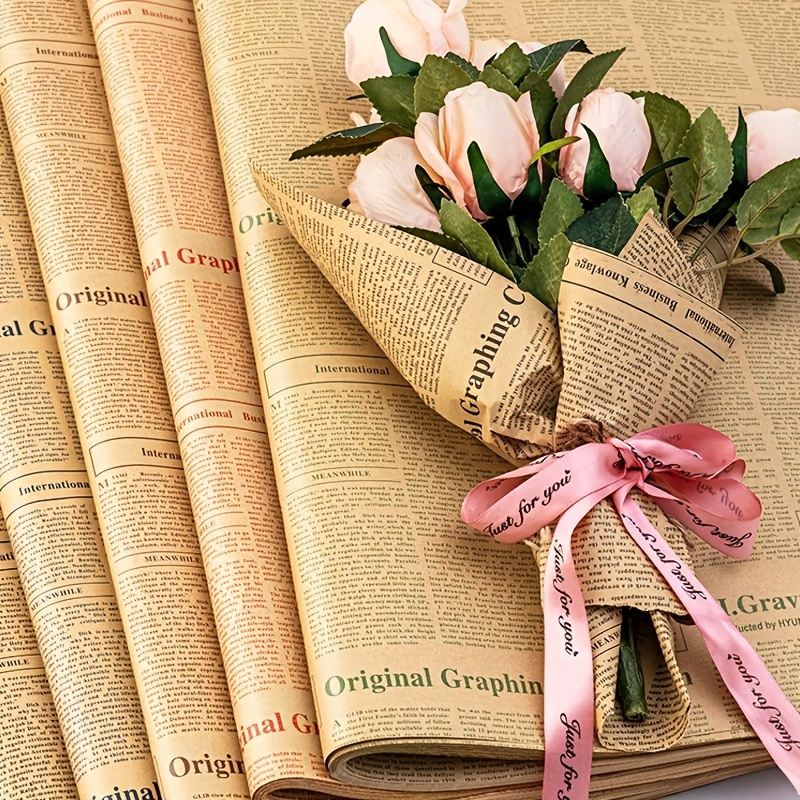 Flower Gift-Seeking Rhyme Style Pictorial Love Flowers Wrapping Paper  Bouquet Dacal Paper Gift Brown Packing Paper Flower Shop for Floriculture