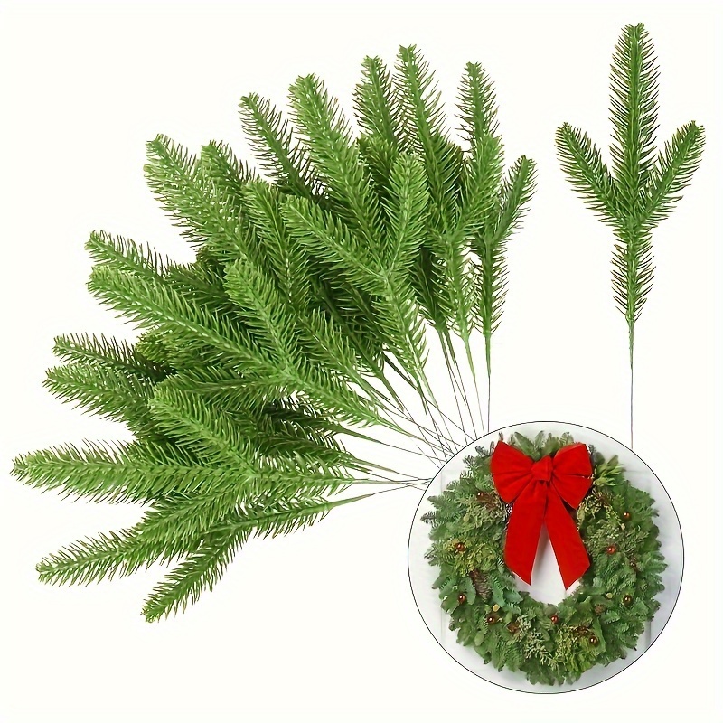 6pcs Christmas Artificial Pine Branches Faux Cedar Picks Floral Sprays  Glitter Greenery Stems Pine Needles Twig For Xmas Vase Filler Home Garland  DIY Wreath Decoration