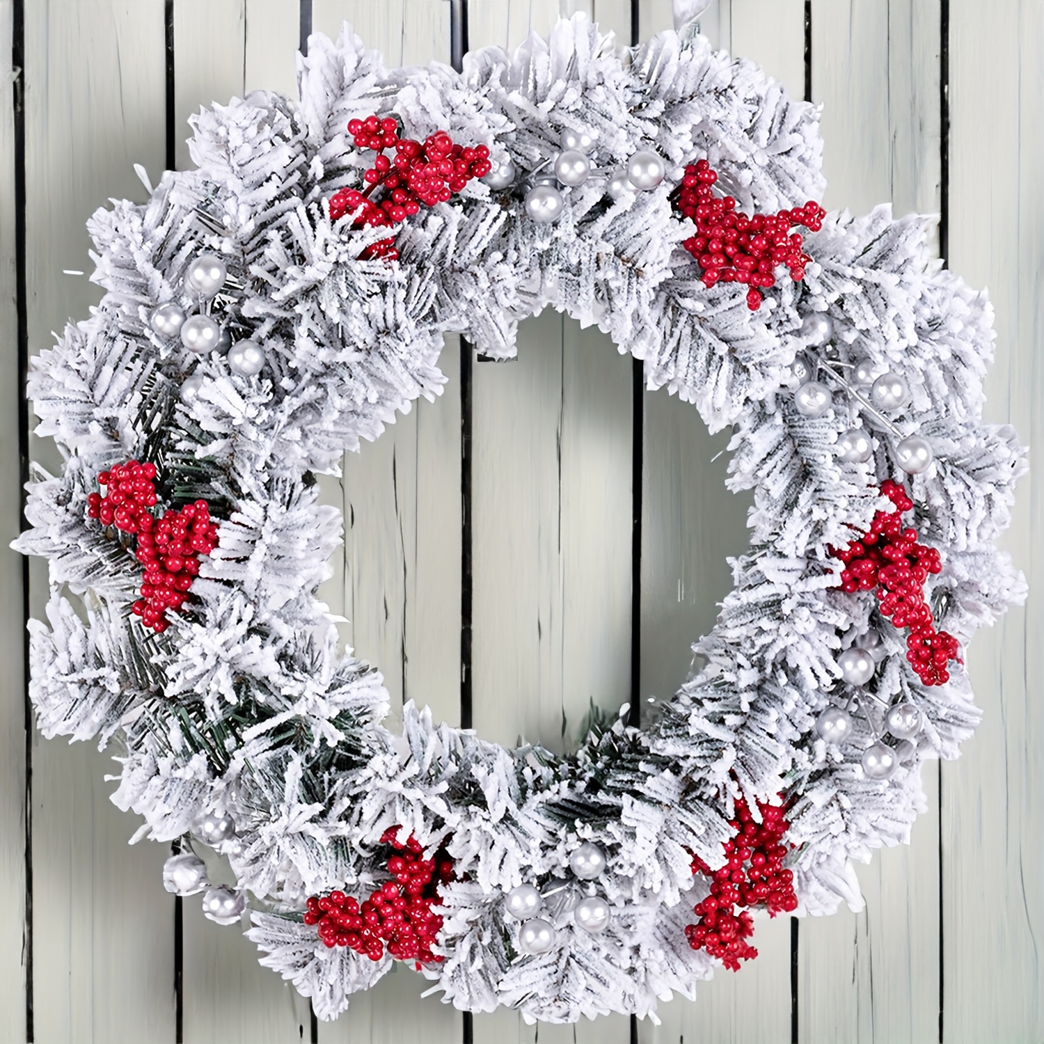 1pc, Christmas Wreath, Small Faux Red Berries Wreath For Front Door Window  Fireplace Mantel Xmas Winter Holiday Decoration Decor