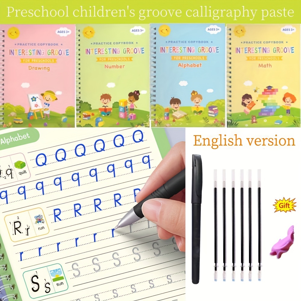 COFEST 4 Pcs English Version Of Children's Groove Calligraphy And Pen  Control Training Calligraphy And Drawing Red Book A 