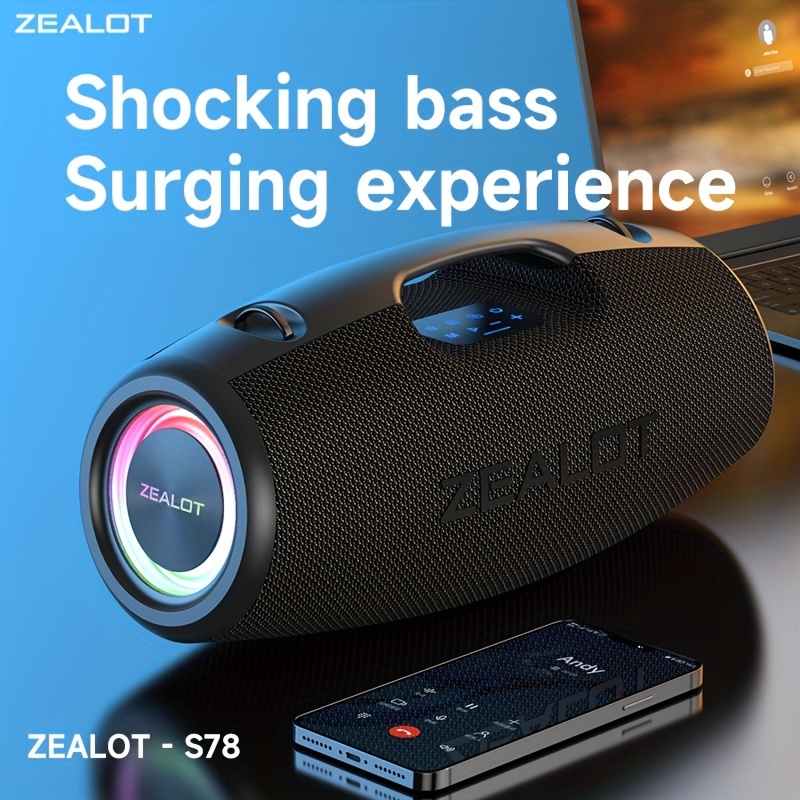 ZEALOT Altavoz Bluetooth, altavoces de 80 W con doble emparejamiento,  altavoces Bluetooth inalámbricos, altavoz impermeable IPX7 con batería  grande de