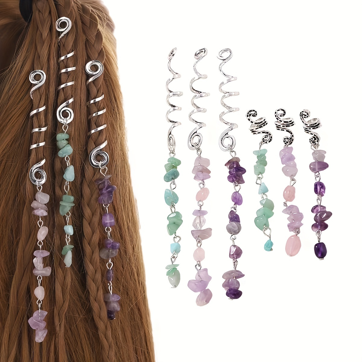 200pcs Hair Beads Jewelry, Dreadlocks Gem Crystal Charms, Metal Coils  Rings, Gold And Silver Pendants,Braid Cuffs,Clips,Loc Tube Bead Braid