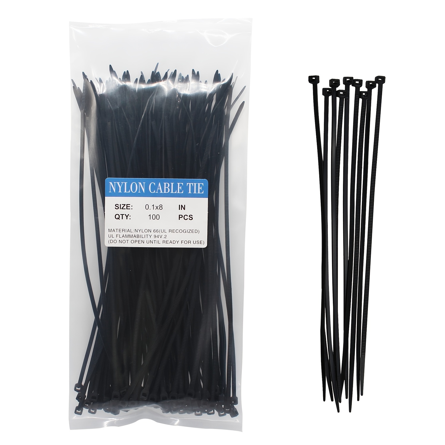 Bridas de cable negras UV de 8.0 in, 50 lb (paquete de 100)