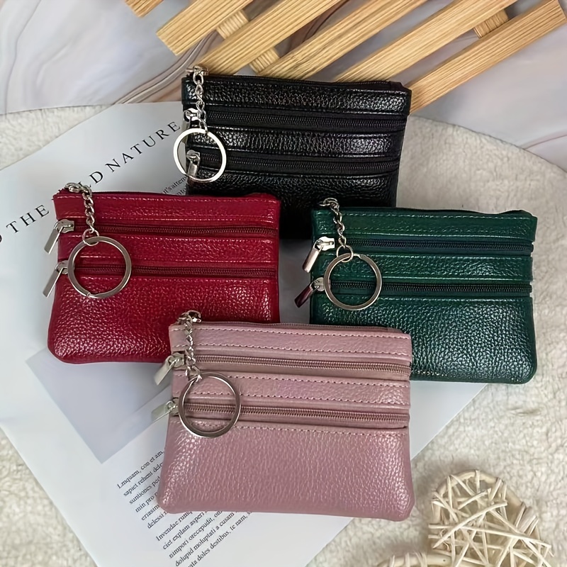Soft Genuine Leather Rhombus Mini Small Wallet Keychain Coin Bag Double  Zipper Coin Purse Lipstick Storage Bag for Women