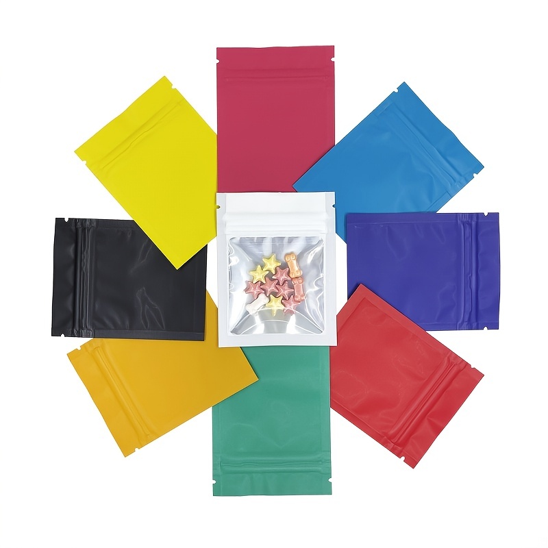  100 bolsas coloridas con cierre de cremallera, bolsas de  plástico con cierre de cremallera, de papel de aluminio de mylar, bolsas de  plástico con cierre de cremallera para mantener el aroma (