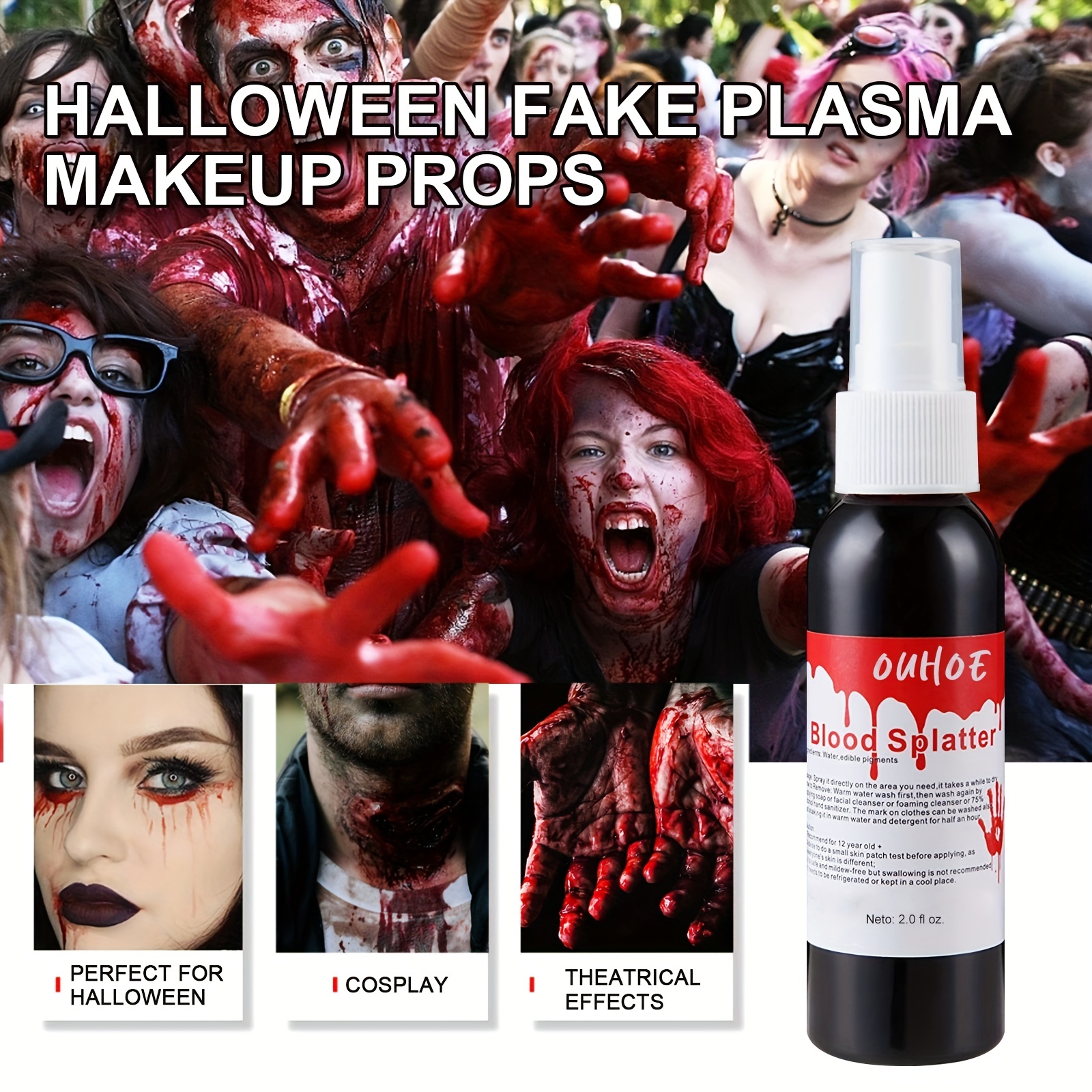 2Pcs Fake Blood Suit - Coagulated Blood+Fake Blood Spray, Lifelike And  Washable, Suitable For Special Effect Zombie Bride, Vampire And Monster  Horror Clown Makeup 