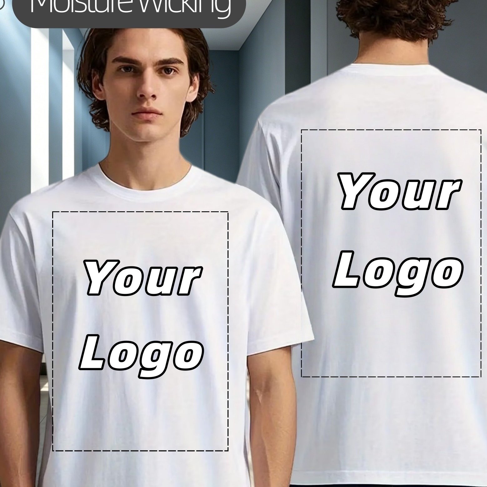 TEMU Men's Fashion Custom T-shirt - Personalized Front And Back Print, Trendy, Versatile. Short Sleeve Round Neck Design, Comfortable And Breathable.
