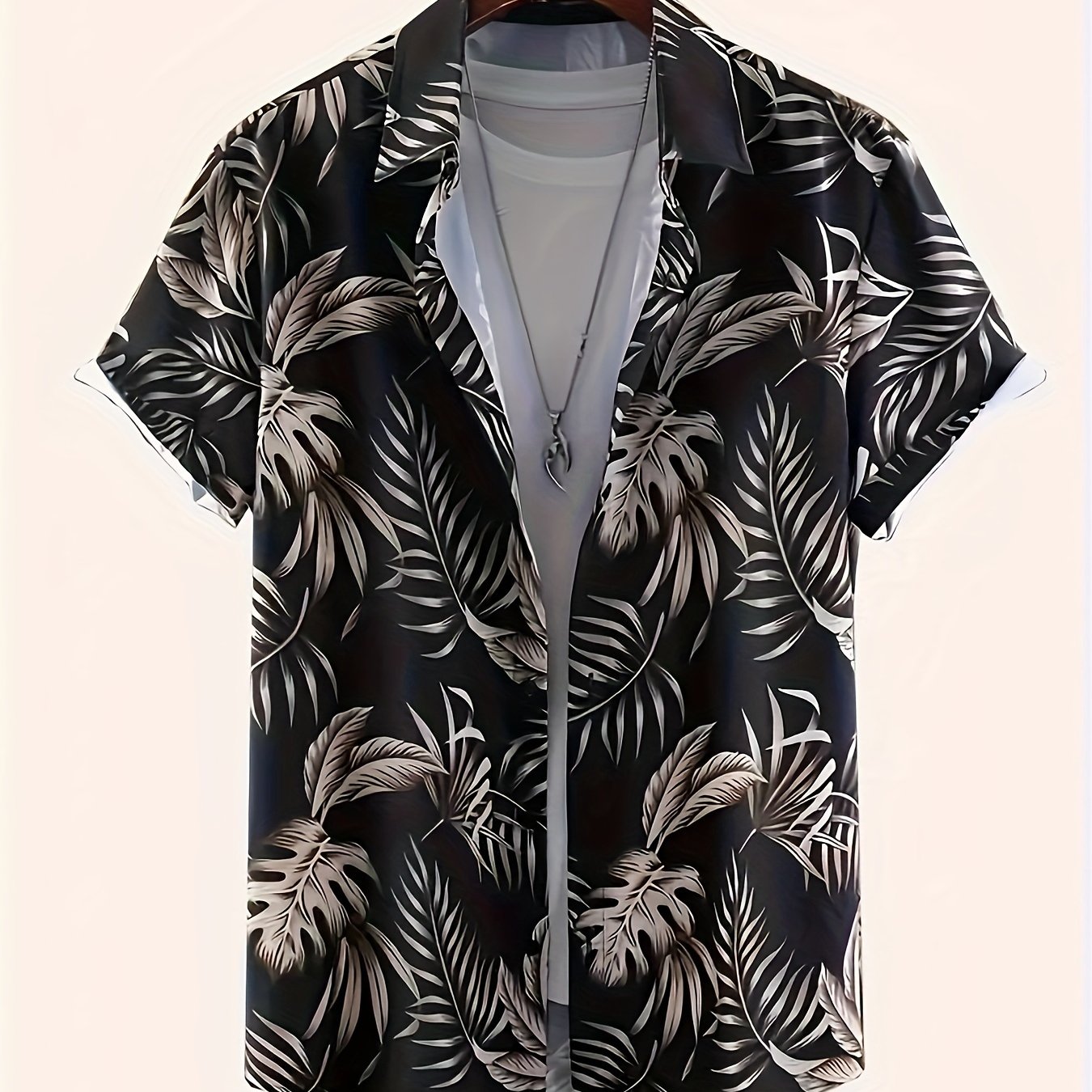 TEMU Men's Print Button-down Shirt - Casual Polyester Short Sleeve, , Woven Fabric