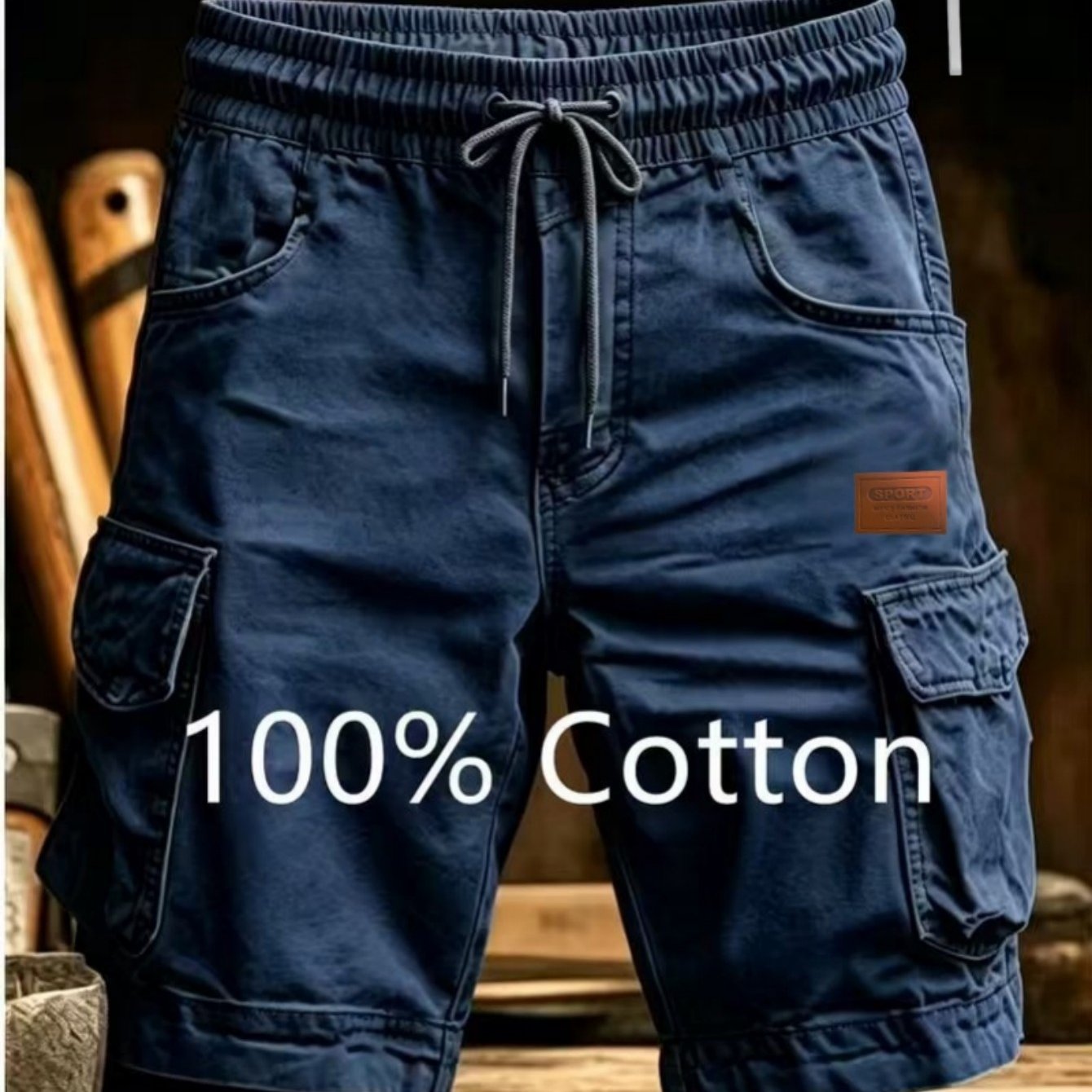 Men's Summer Cotton Practical Shorts Combo With Free Necklace, Classic Cargo Pocket Details