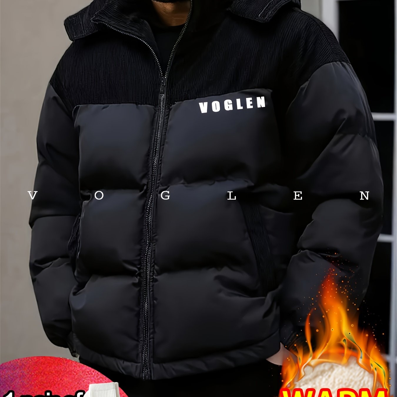 TEMU 1pc Winter Detachable Hooded Casual Fleece Men's Jacket, Men's Warm Color- Jacket, Couple's Youth Jacket Top, Suitable For Outdoor Sports, Daily