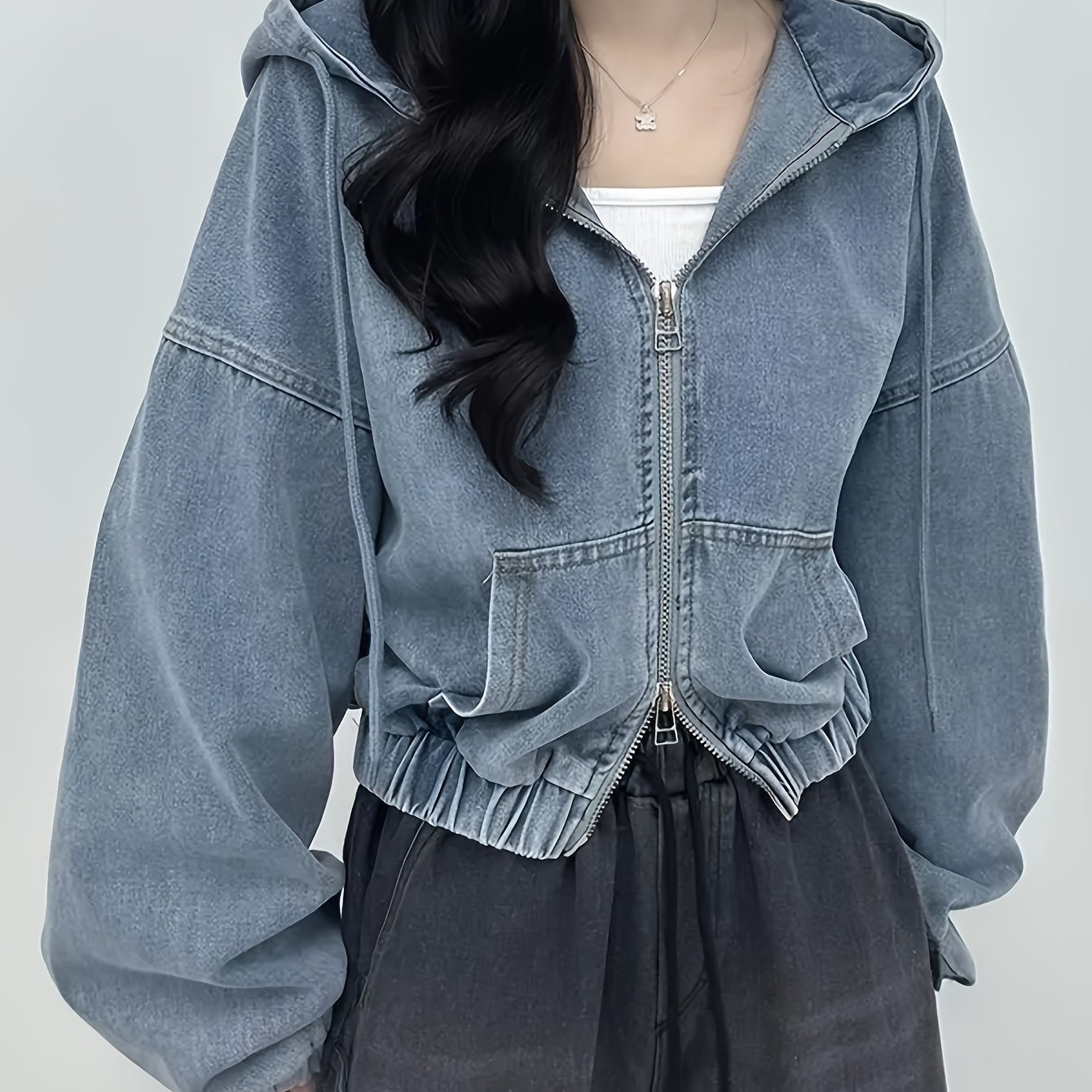 TEMU レディース 春秋用 長袖デニムジャケット ショート カジュアル 軽量 プラスサイズ コート オフィス 日常通勤スタイル アウター