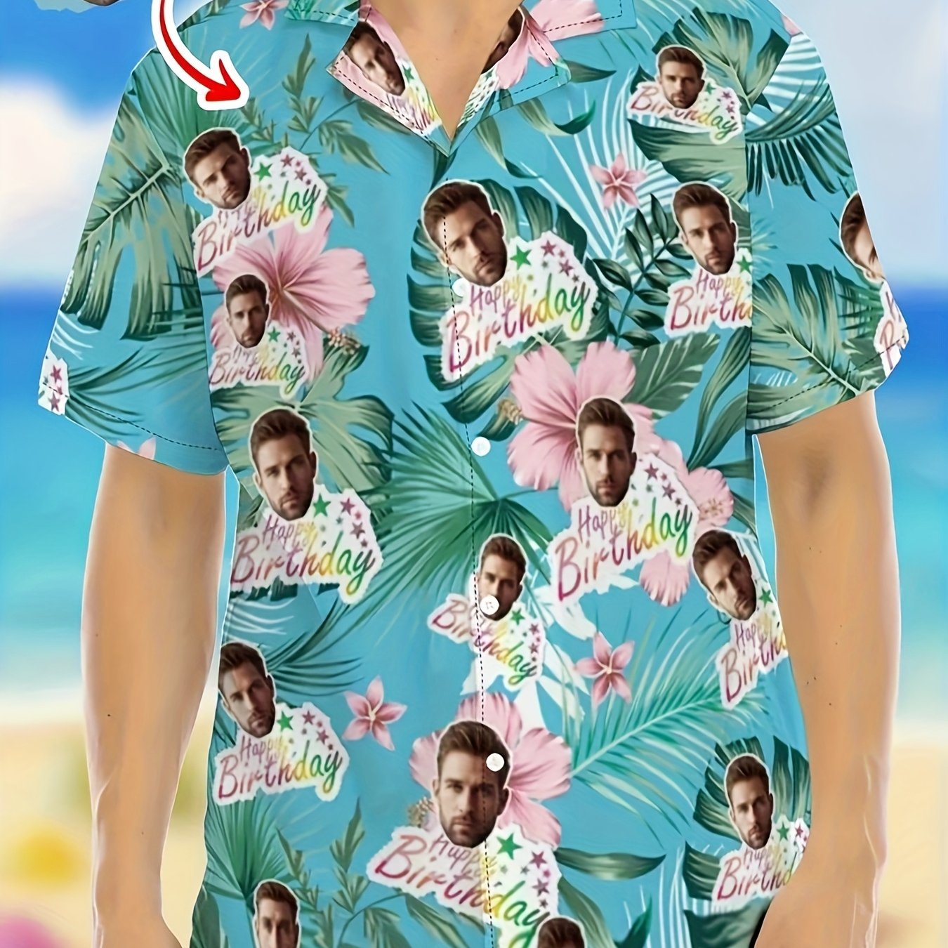 TEMU The 2025 New Version Of The Hawaiian Shirt Custom Personalized With A Face Image For Men A Birthday Gift For Family, Featuring A Of Your Full