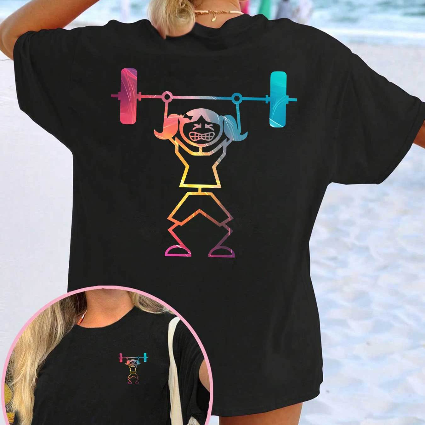 TEMU T-shirt de sport décontracté pour femmes, haut à manches courtes et col rond avec design créatif, imprimé tendance et avec motif de musculation