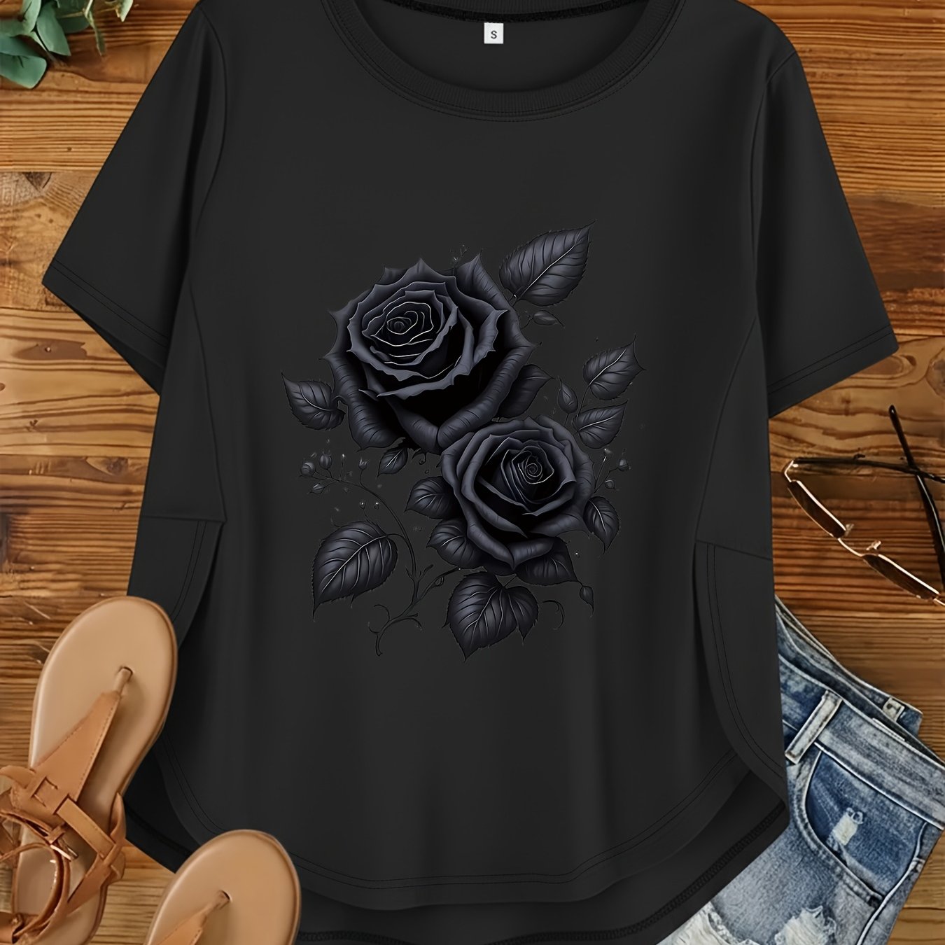 TEMU Plus Size - Plus Size - Plus Size Women's Loose Crew Neck Printed Short Sleeve T-shirts For | , Breathable And Skin-friendly, Machine Washable,