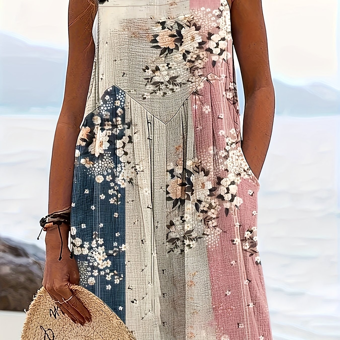Image of Plus Size Floral Overalls For Women Casual Loose Fit Short Romper Daily Wear Sleeveless Floral Print Jumpsuits