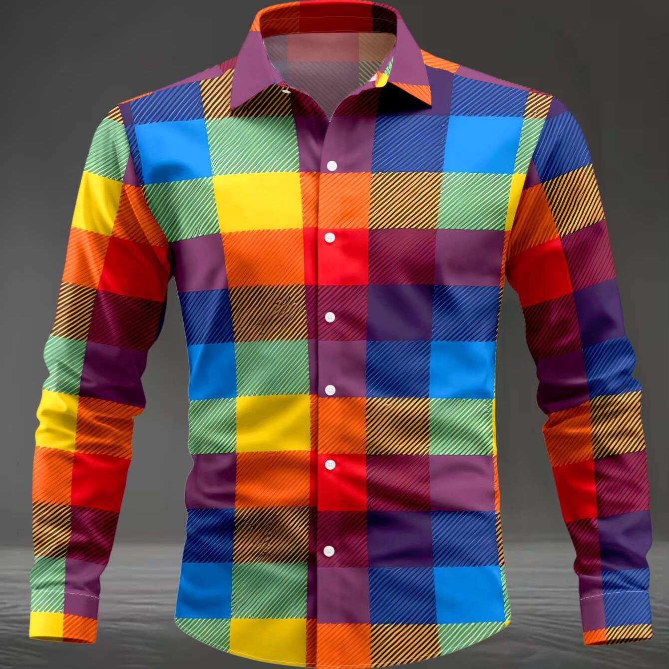 TEMU This 's Long-sleeve Shirt Features A Colorful Plaid Pattern With Colors, Making It A Versatile And Casual Top Suitable For Commuting. Machine