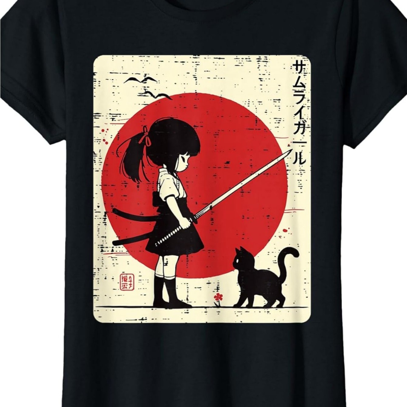 TEMU Japanese Girl Black Cat Kawaii Anime T-shirt~separate In