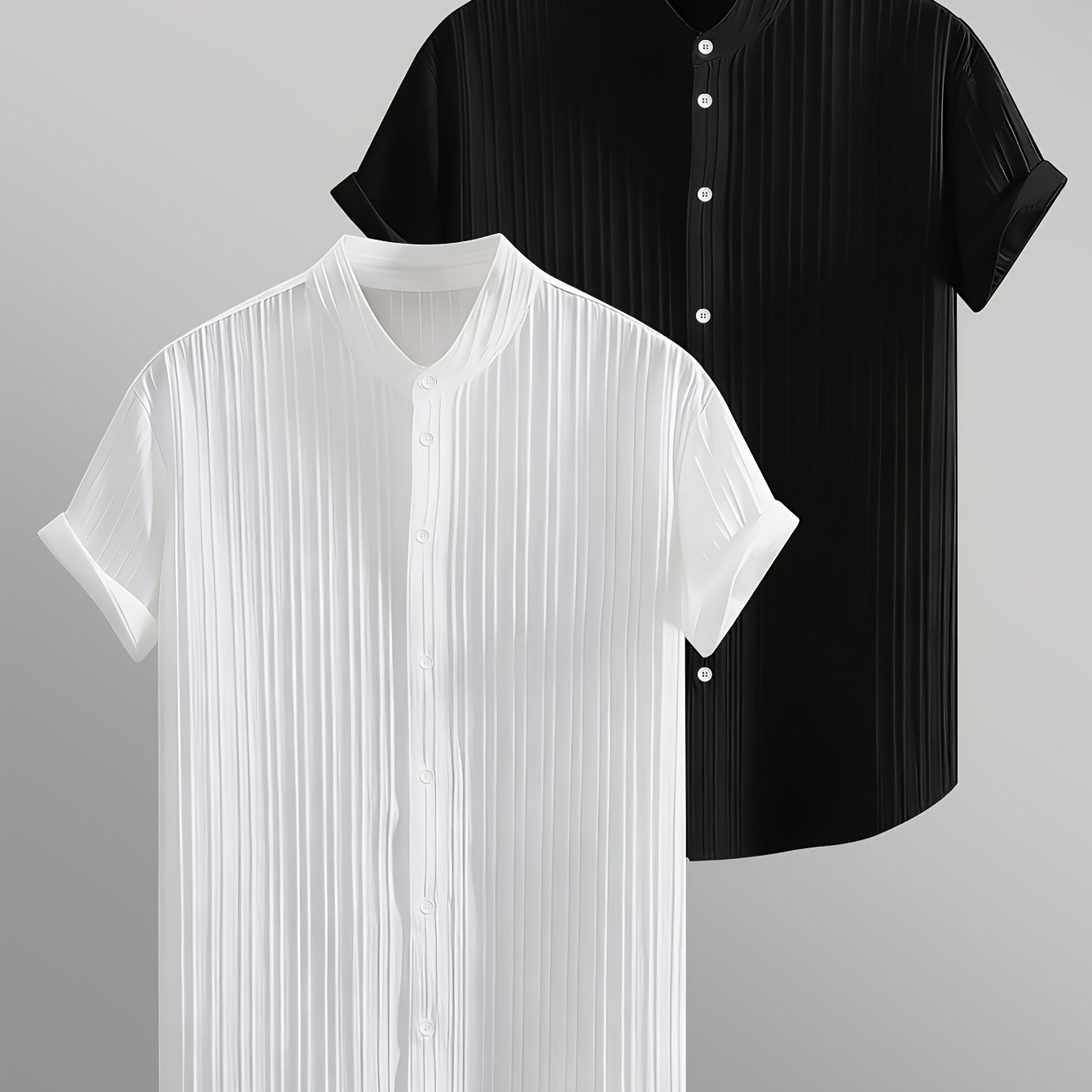 TEMU 2pcss Set Of Fashionable 's Collar Striped Short Sleeve Shirts, 2pcss Set, Comfortable For Commuting, Casual And Vacation Wear