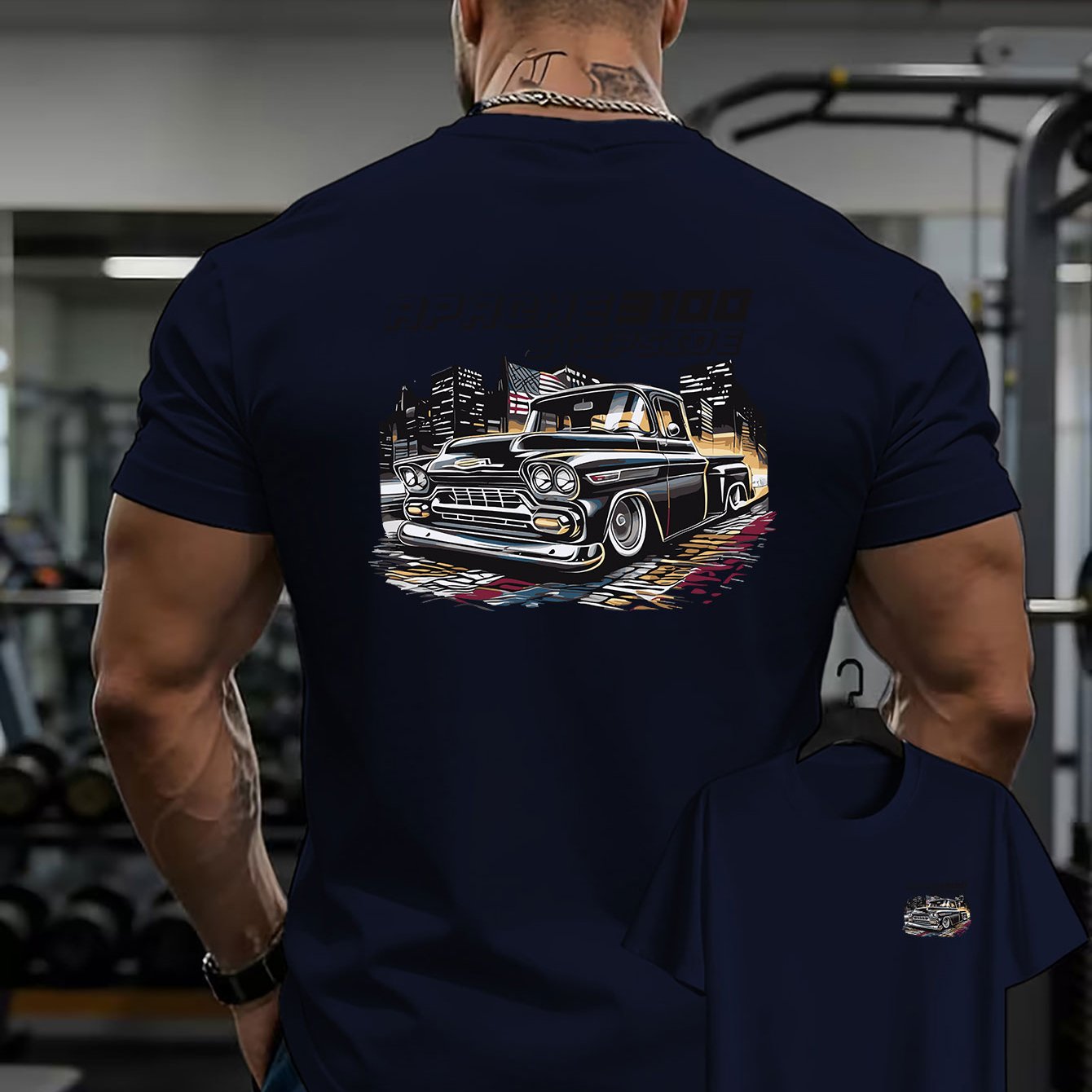 TEMU Men's 3100 Vintage Truck T-shirt - Double-sided Retro Pickup Print, Breathable Short Sleeve Round Neck Casual Top Suitable For Home, Outdoor,