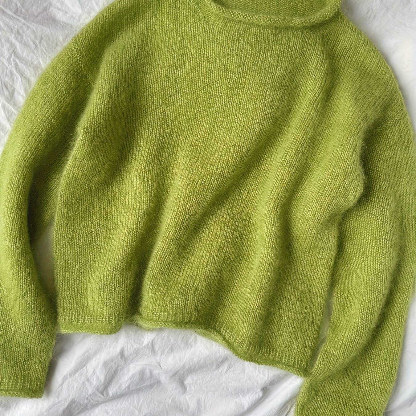 Image of Women's Elegant French-inspired Olive Green Sweater - Long Sleeve, Crew Neck, Ribbed Texture, Perfect For Spring And Autumn, And Autumn Wear | Frenchinspired Design | Construction, Sweater