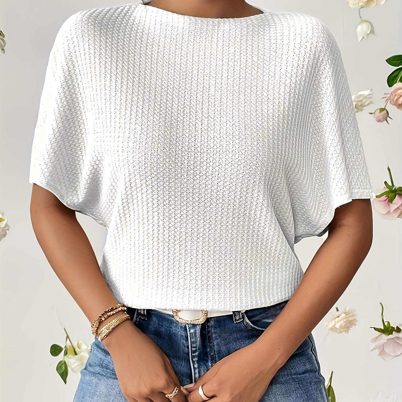 Women's Top T-shirt, Ladies' Elegant Solid Color T-shirt, Round Neck Short Sleeve Fashion Tee, For Spring Summer Fall
