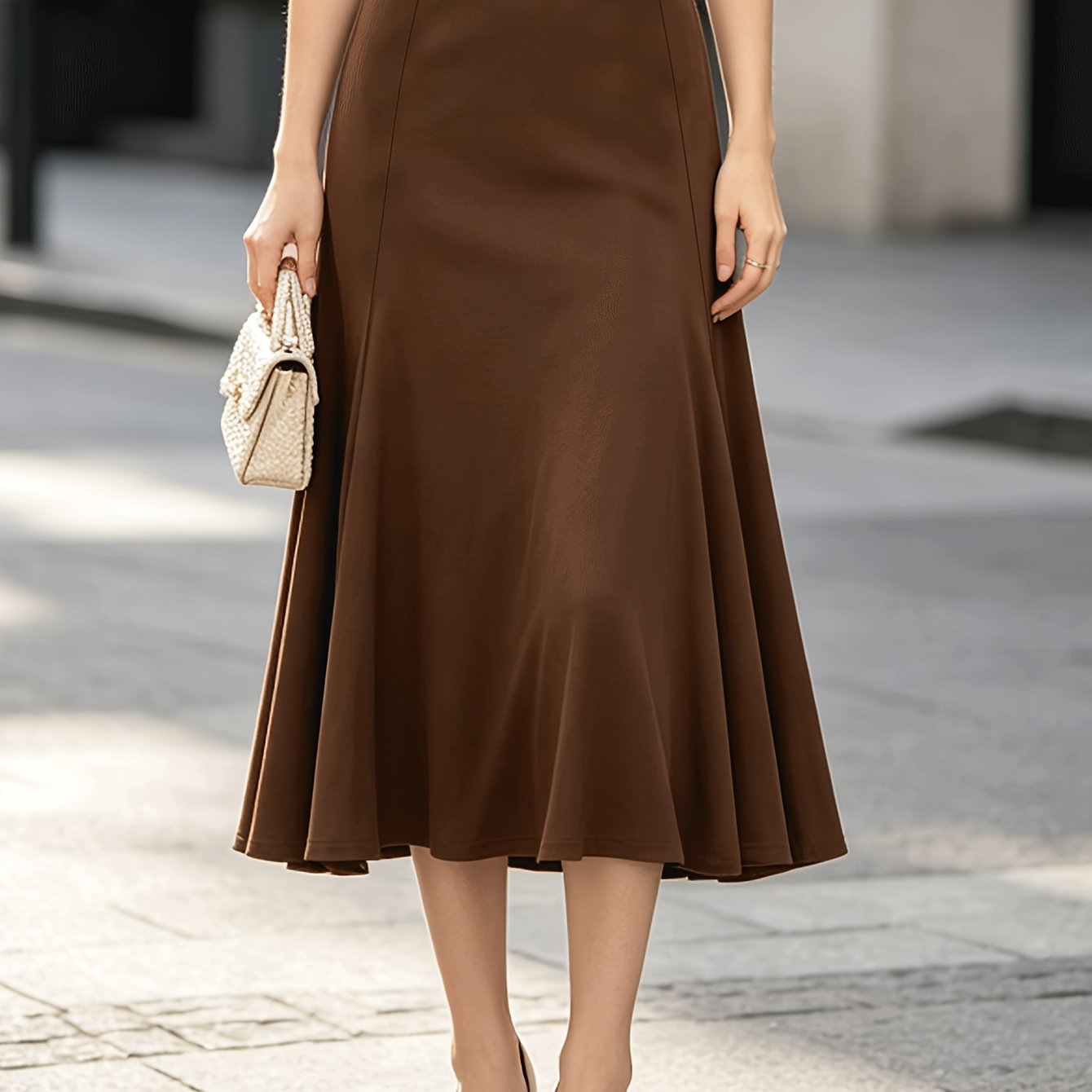 Image of Summer New Women's High-waisted Solid Color Mid-length Skirt, Beautiful And - Fishtail Hem Slim-fit Long Skirt, Elegant And Versatile, Suitable For Office , City Strolls, And Weekend Vacations.