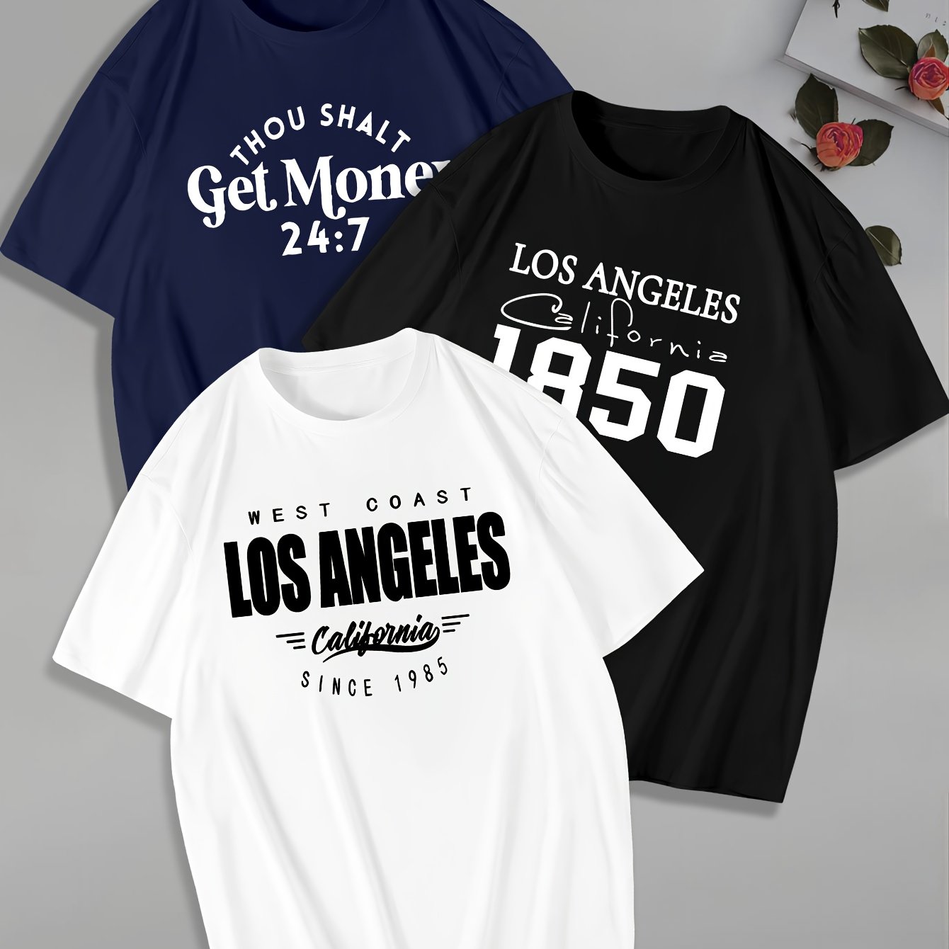 TEMU Camiseta de Hombre Talla Grande , Estampado con Cuello Manga Corta