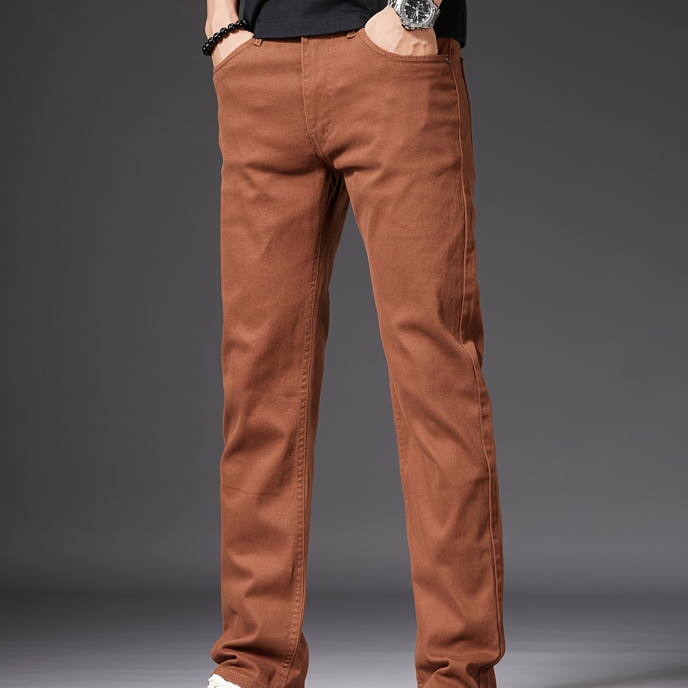 New Men's Slim Straight-leg Jeans, Light Business Stretch Denim, Casual Long Pants