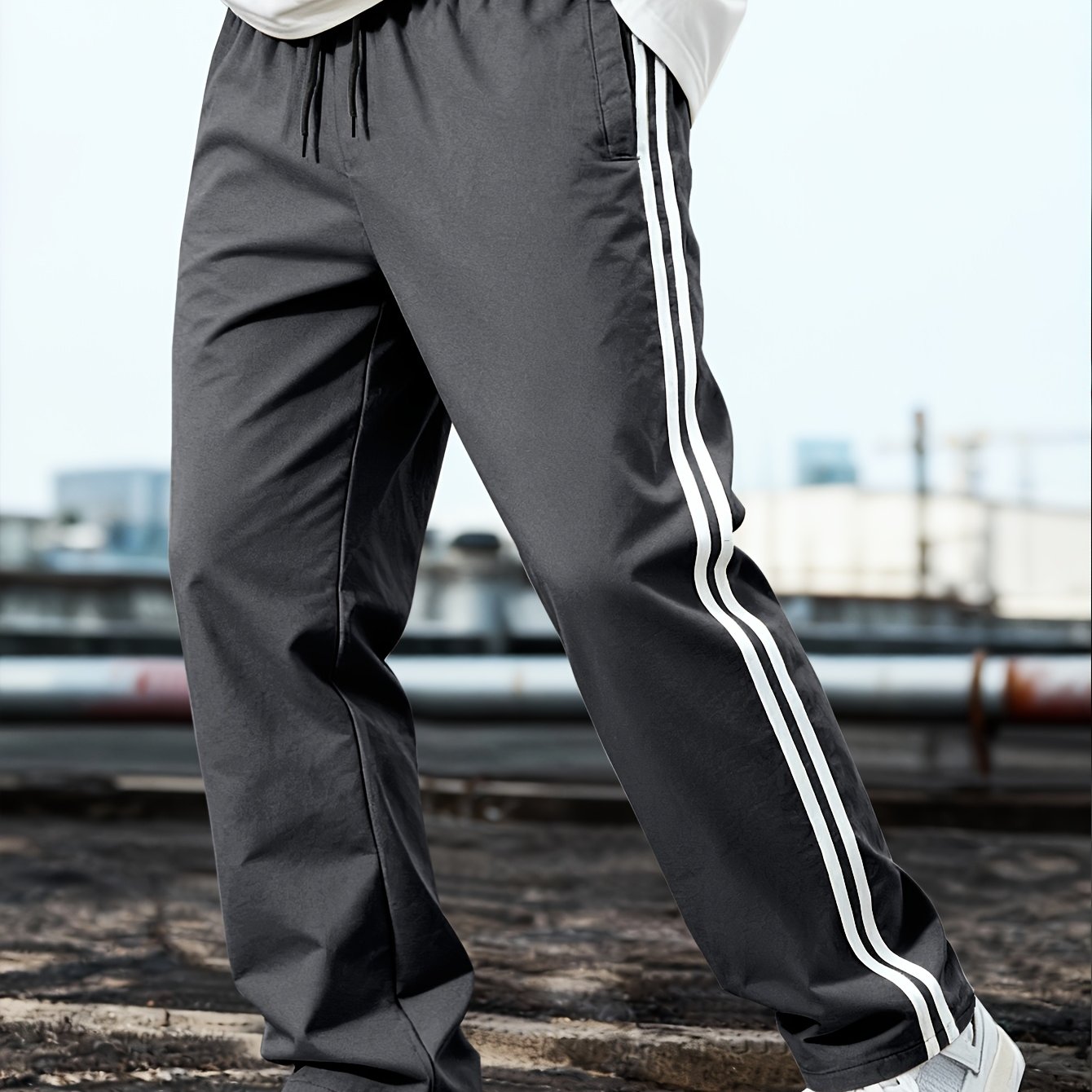 E-shop Herren Sport-Hose mit elastischem Bund Farbblock-Design, modische Freizeithose mit geradem Bein für Frühling/Herbst mit Gesäßtaschen, geeignet