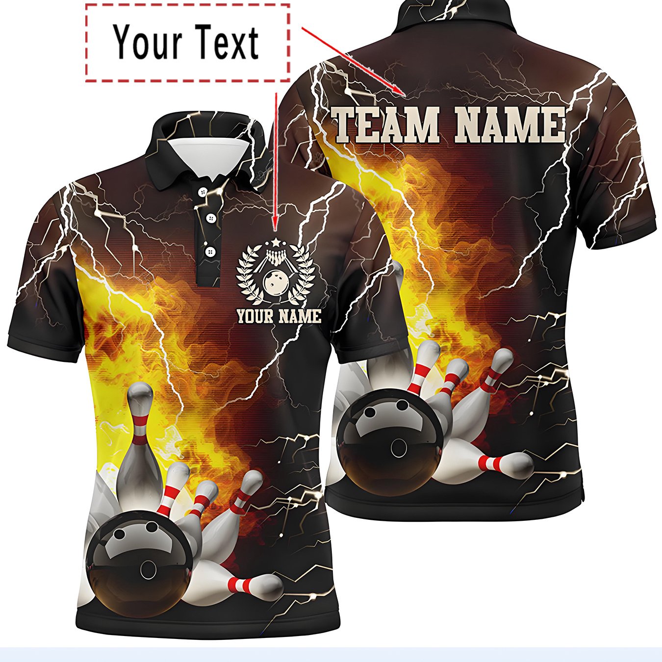 TEMU Men's Custom Bowling Short-sleeve Shirt: Featuring And Flame Elements, This Breathable, -washable Shirt Is Bowling Competitions . 1-bowling
