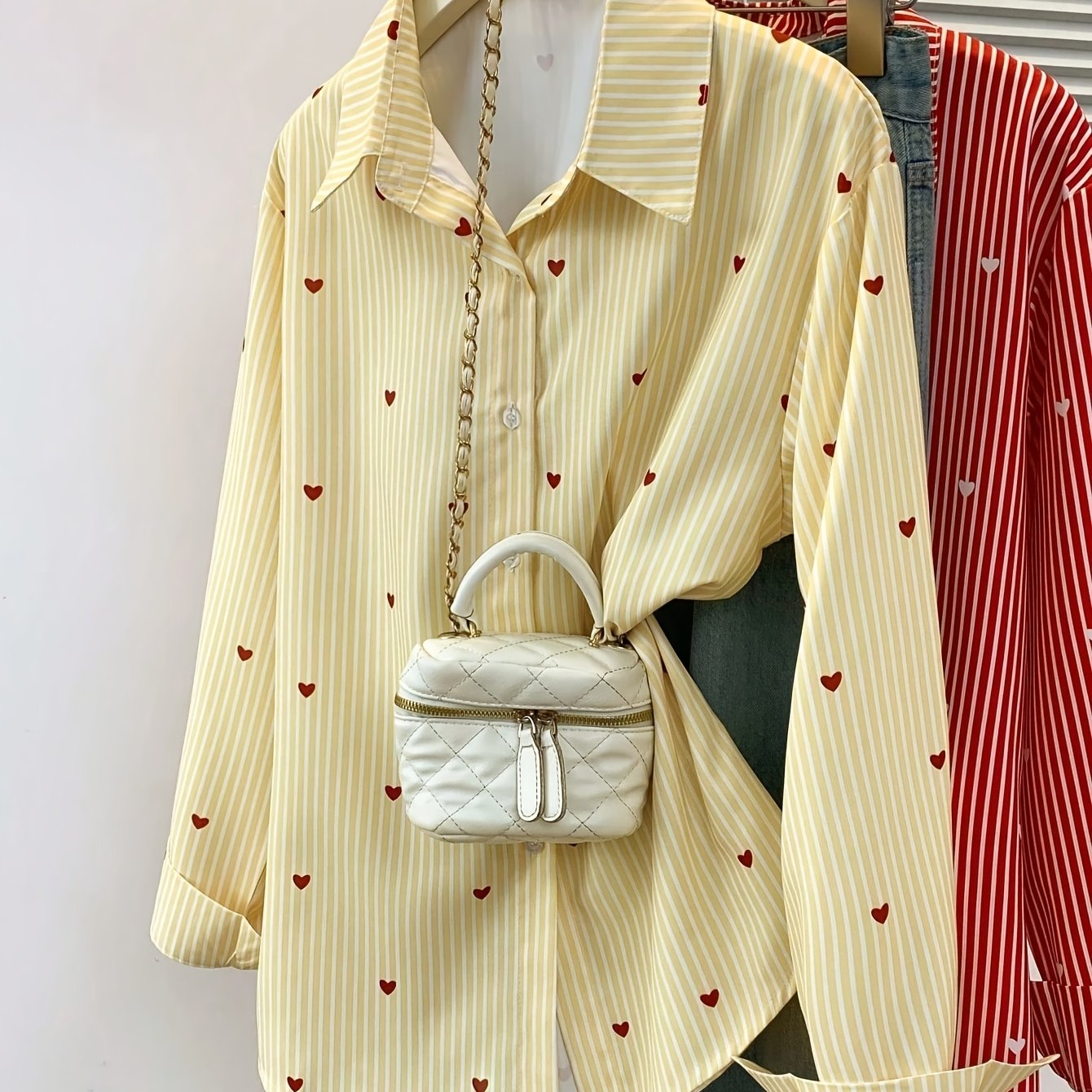 TEMU Print Collar Striped Shirt - Casual Collared Long Sleeve Blouse, Perfect For Spring Summer Fall Casual Wear