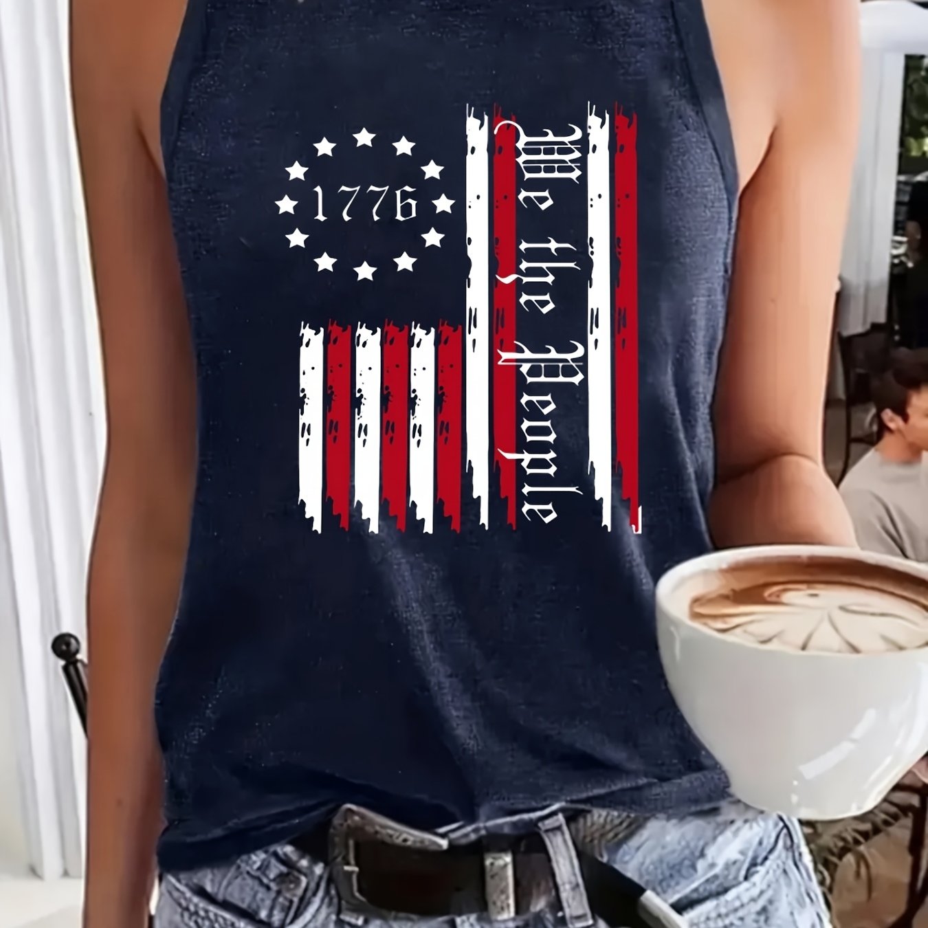 TEMU Women's American Flag Sleeveless Top With Stars & Stripes Print - Round Neck Tank Vest, Breathable Machine Washable Casual Blouse For Spring