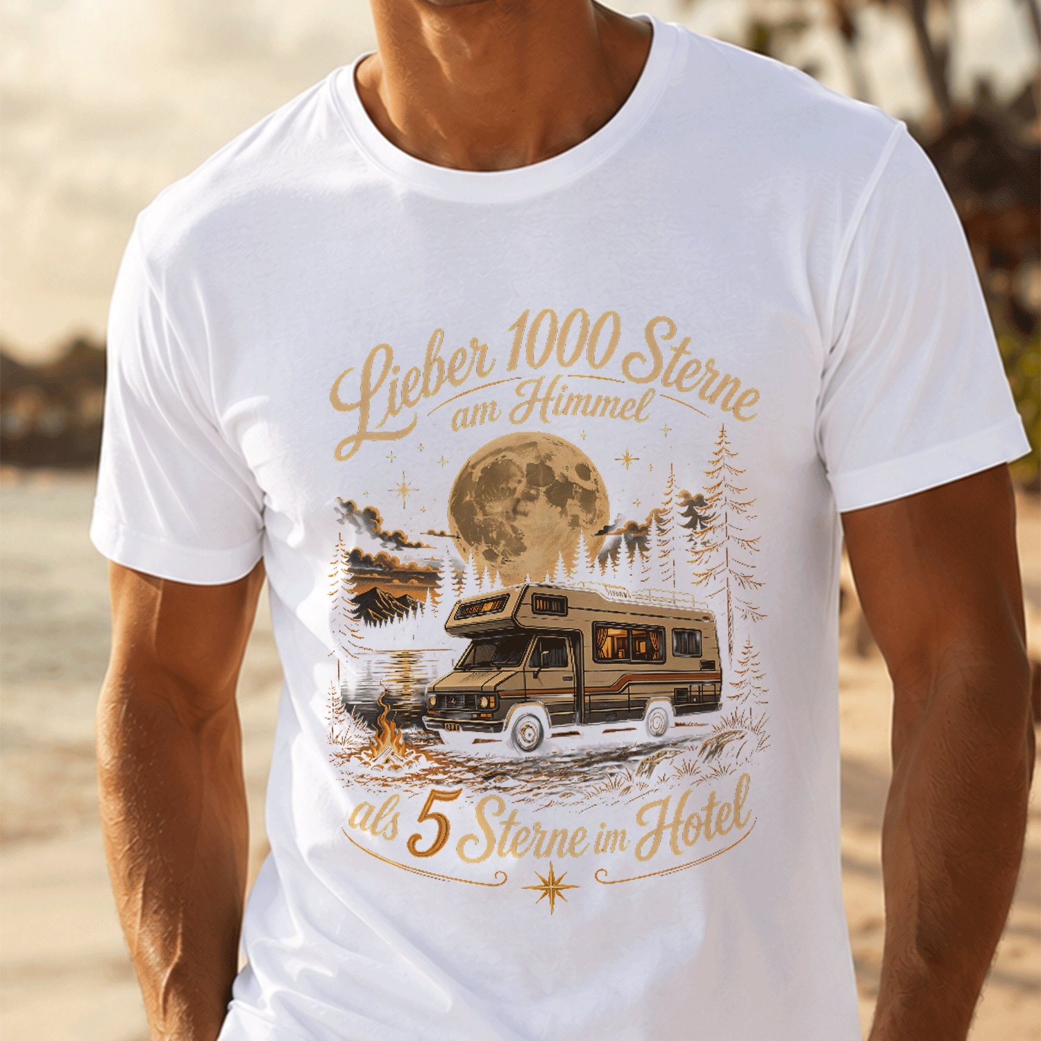 Image of Van Night Sky German Quote Vintage Outdoor For Men Summer Casual T-shirt- Lightweight Tee For Seaside Vacation, Beach Resort
